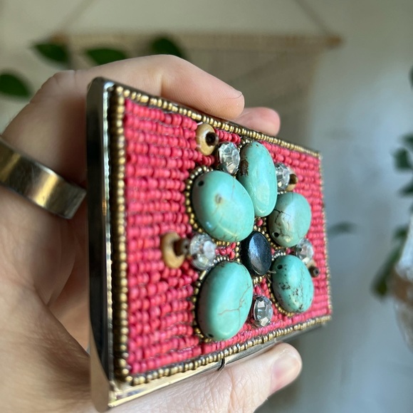 Handcrafted Beaded Boho Turquoise Business Card Holder Wallet Case - Picture 7 of 8